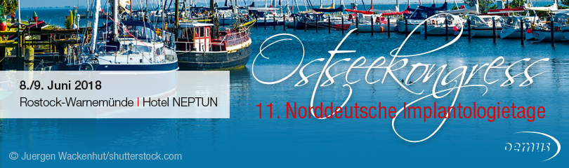 ostseekongress_2018_810x240px Schriftzug des Ostseekongress auf blauem Hintergrund mit dem Untertitel Implantologietage